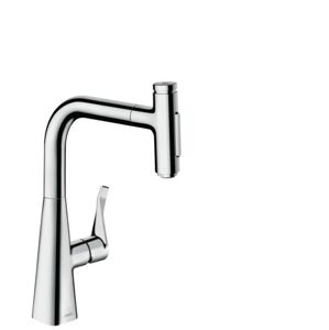 Dřezová baterie Hansgrohe Metris s vytahovací sprškou, 2 proudy chrom 73817000